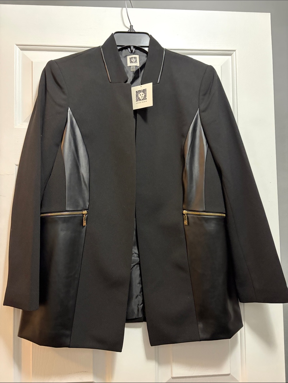 Anne Klein Black Blazer with Faux Leather Insets